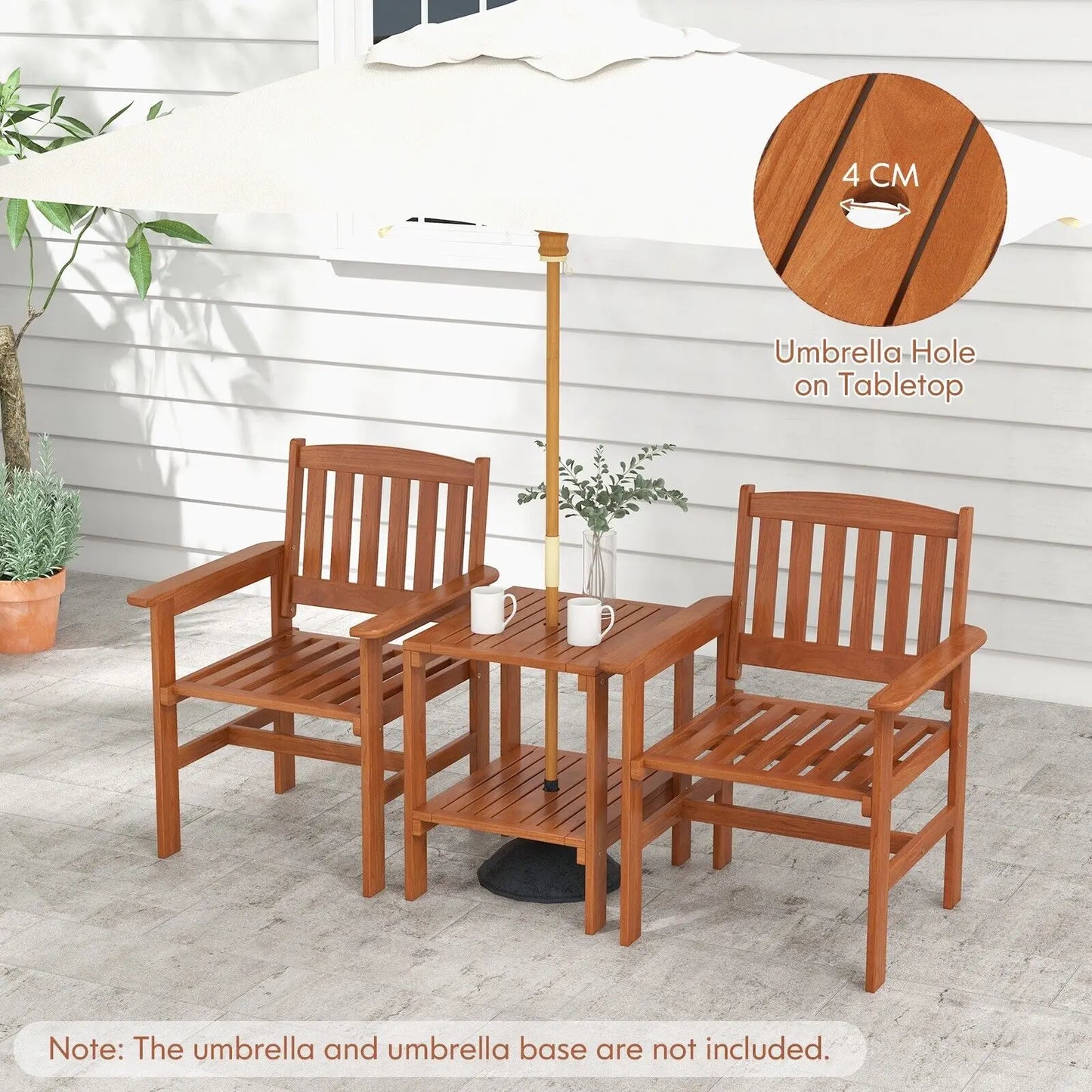 GOFLAME 3-Piece Wooden Outdoor Table & Chair Set – Natural
