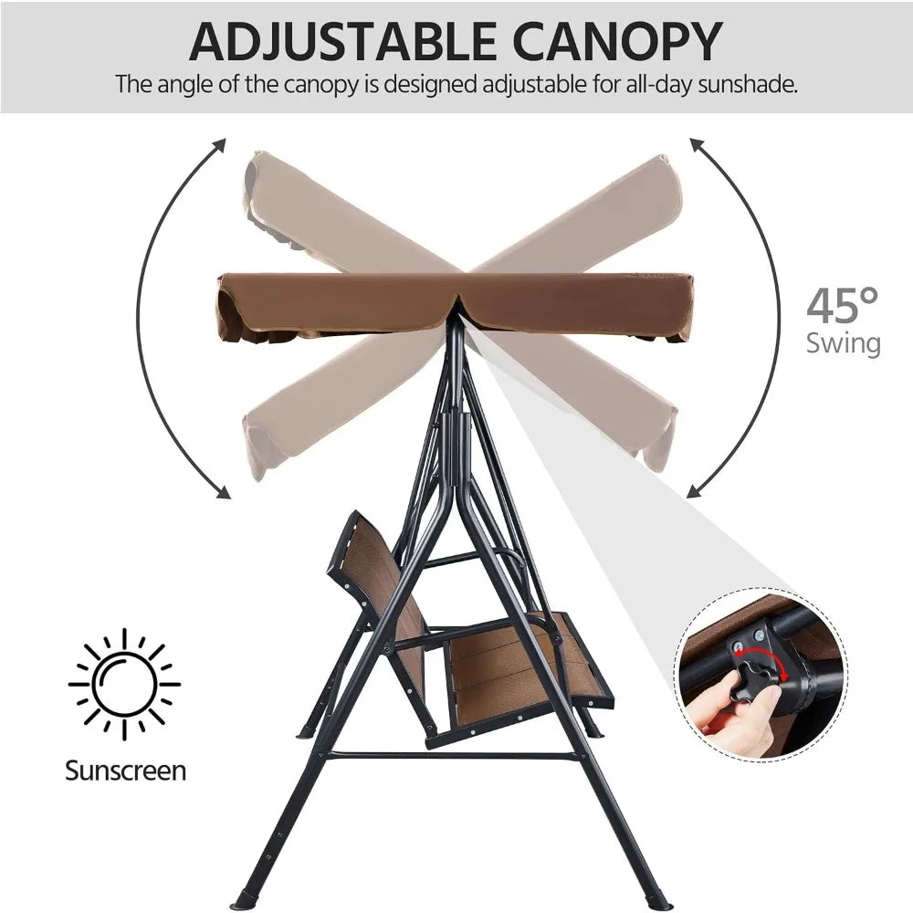 3-Seat Outdoor Patio Swing Chair with Adjustable Canopy