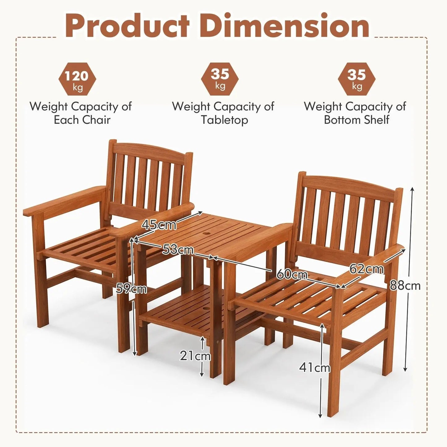 GOFLAME 3-Piece Wooden Outdoor Table & Chair Set – Natural