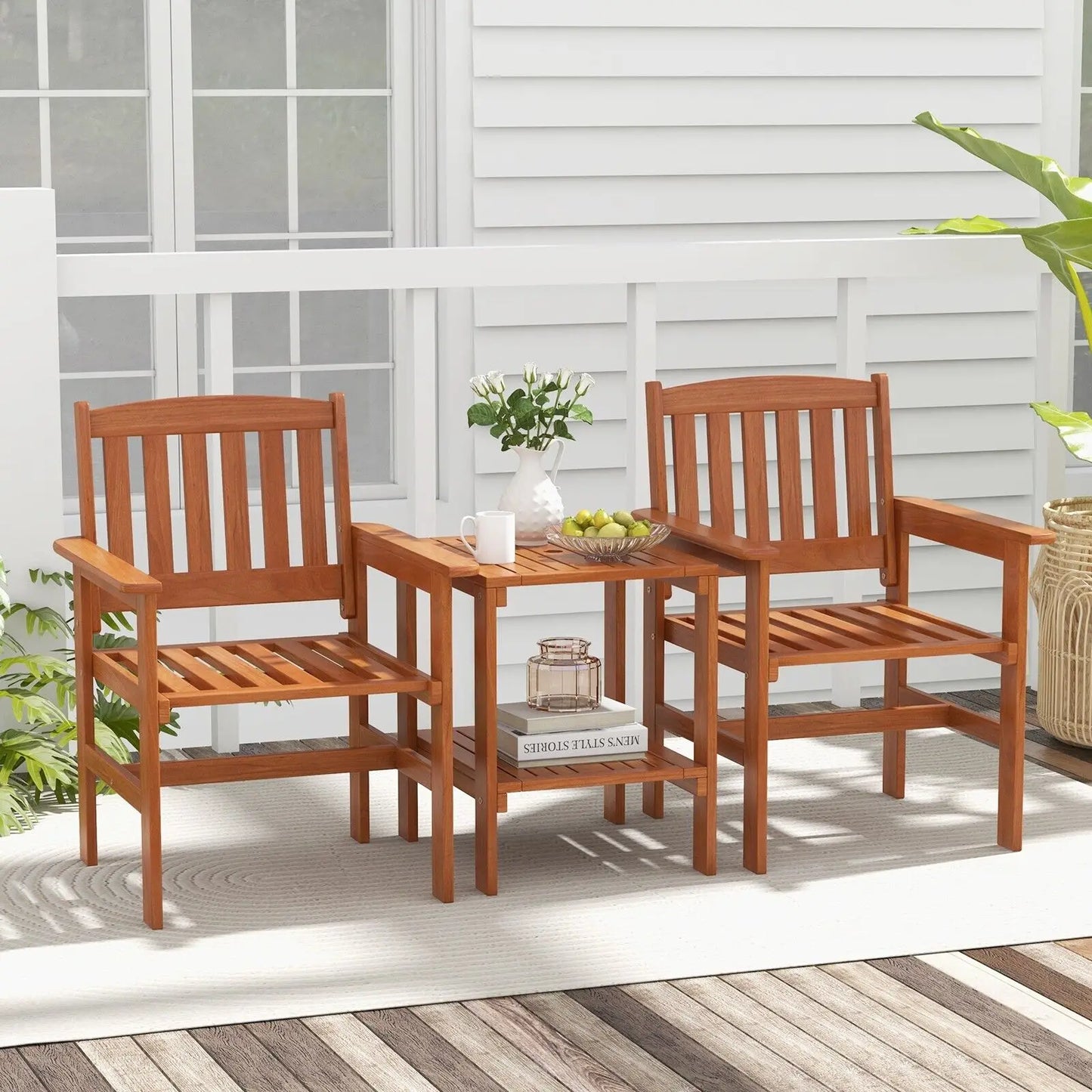GOFLAME 3-Piece Wooden Outdoor Table & Chair Set – Natural