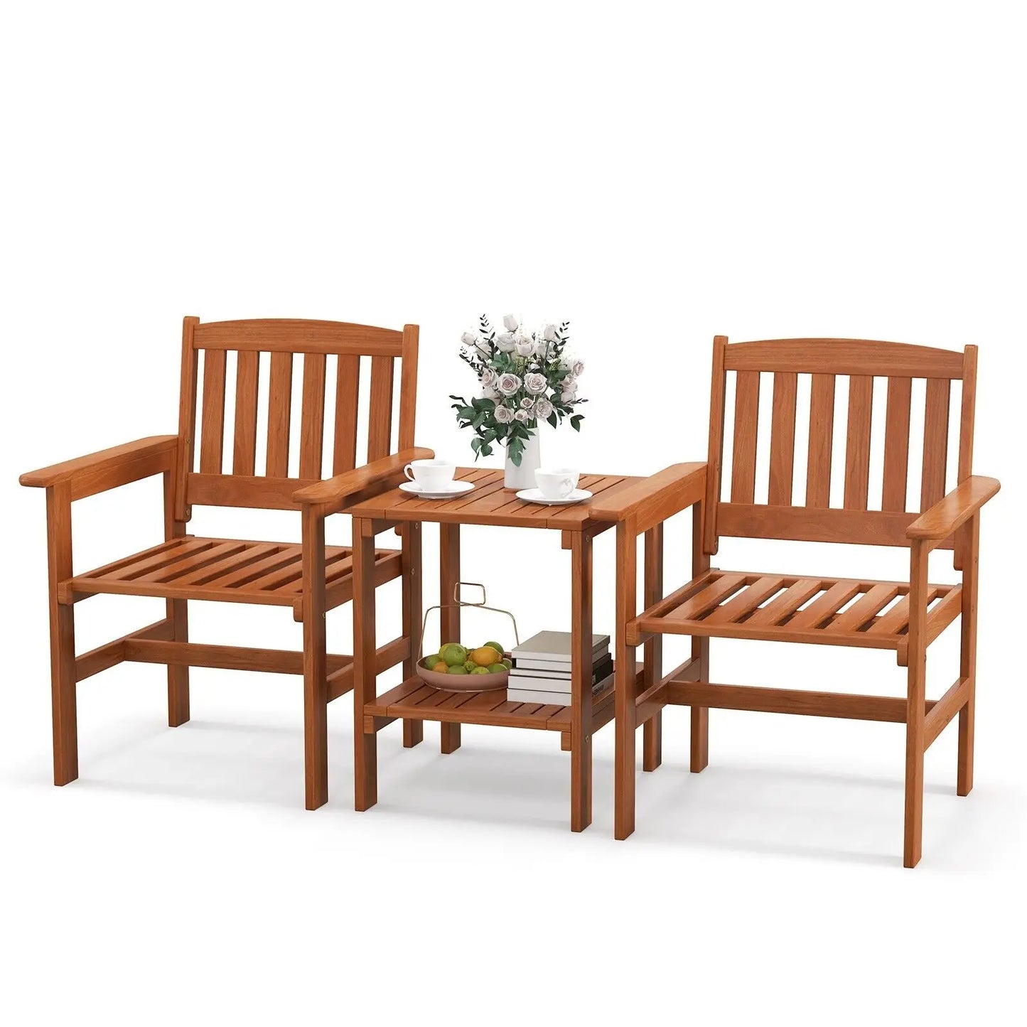 GOFLAME 3-Piece Wooden Outdoor Table & Chair Set – Natural
