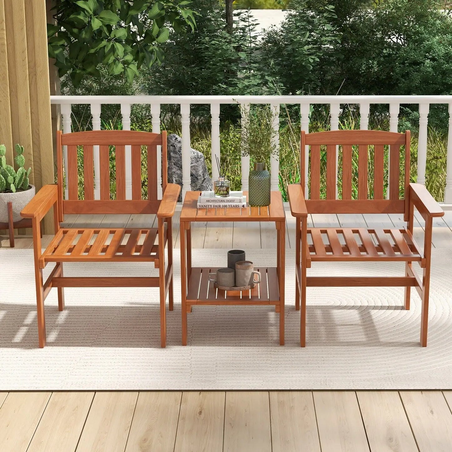 GOFLAME 3-Piece Wooden Outdoor Table & Chair Set – Natural