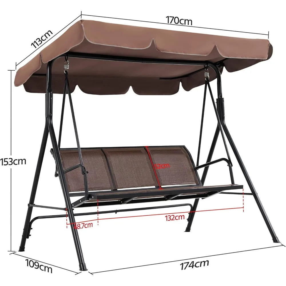 3-Seat Outdoor Patio Swing Chair with Adjustable Canopy