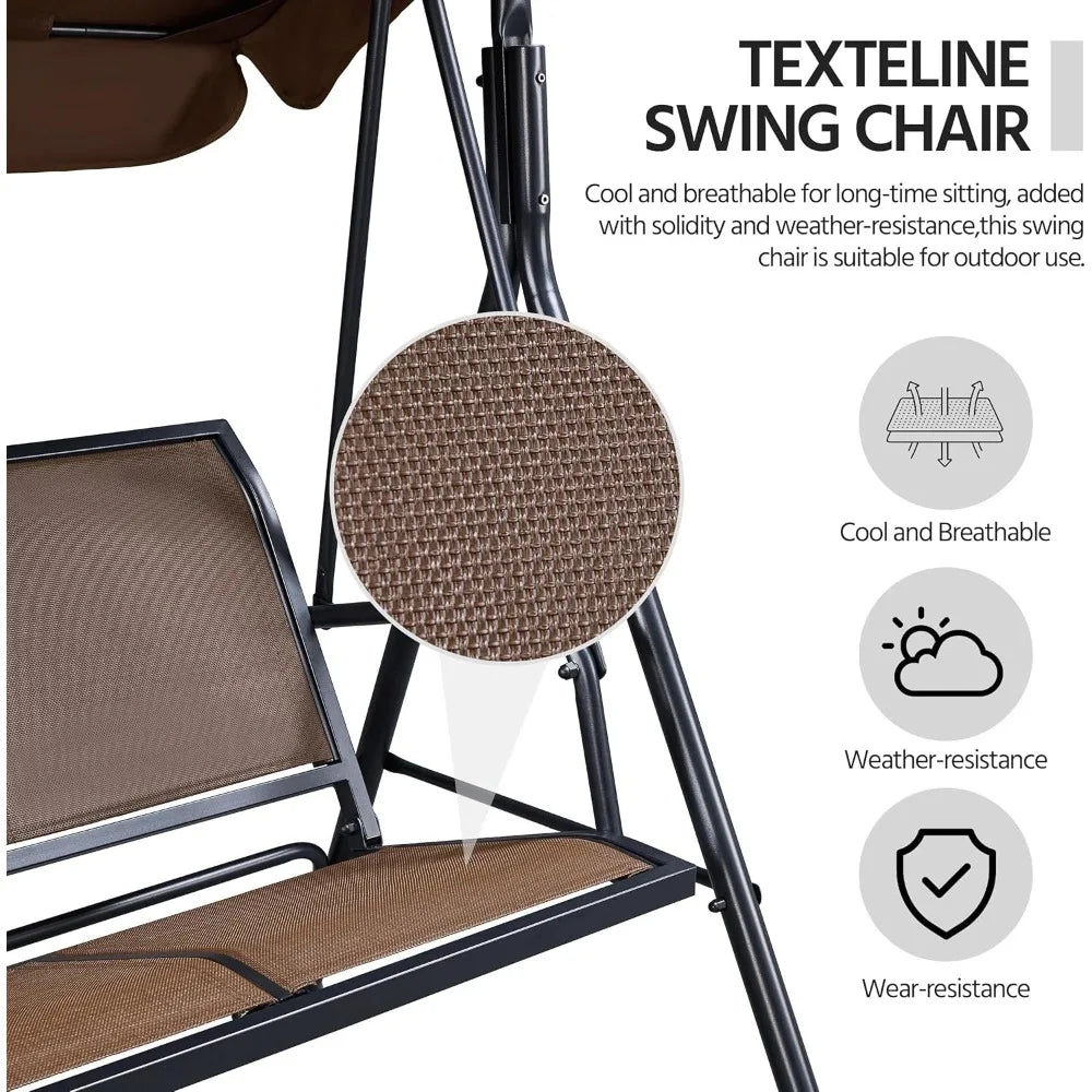 3-Seat Outdoor Patio Swing Chair with Adjustable Canopy
