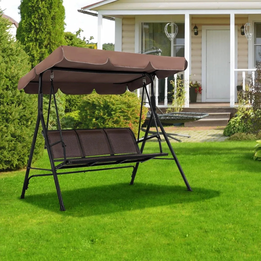 3-Seat Outdoor Patio Swing Chair with Adjustable Canopy