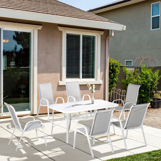 Outsunny 7-Piece 6-Seater Garden Dining Set with Parasol Hole