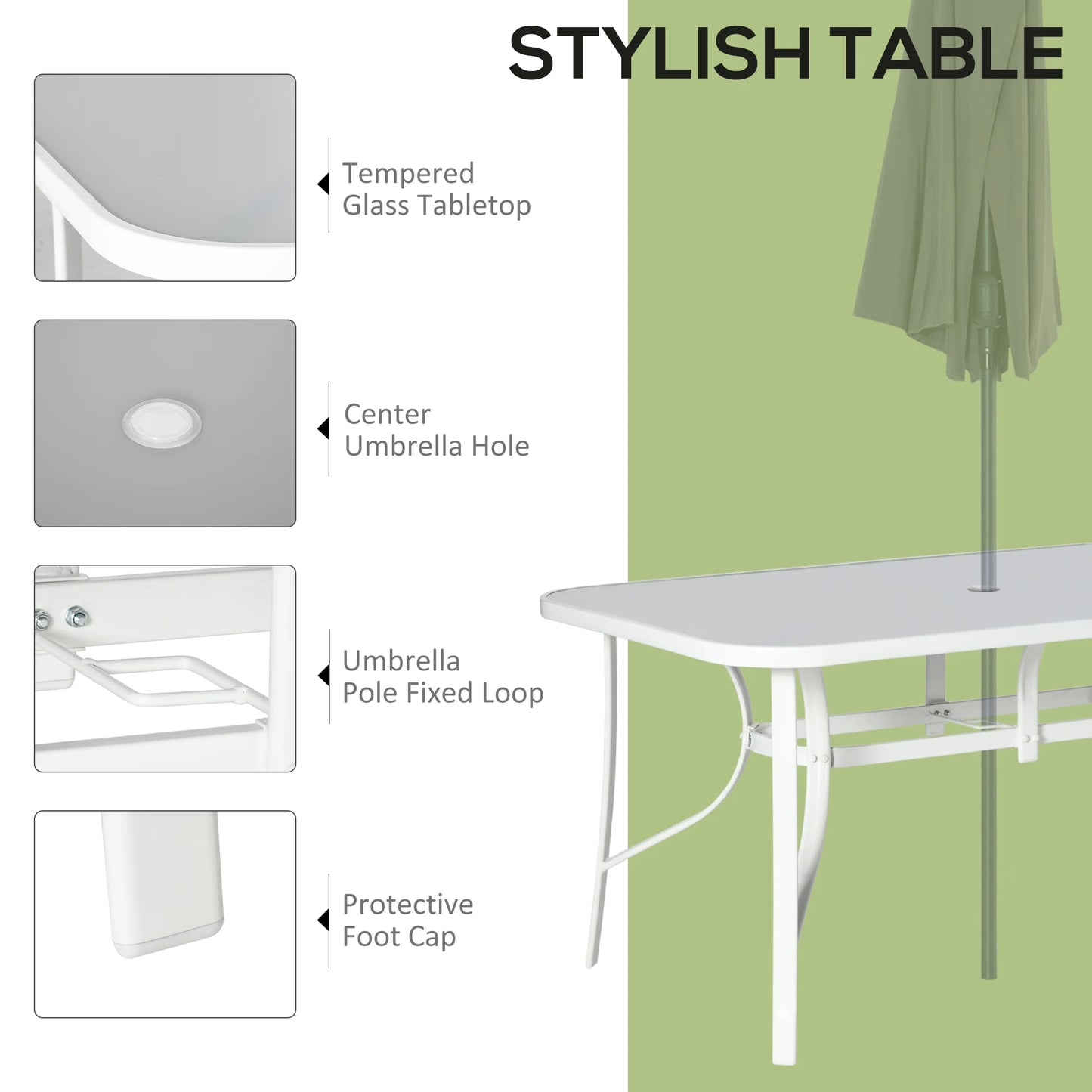 Outsunny 7-Piece 6-Seater Garden Dining Set with Parasol Hole