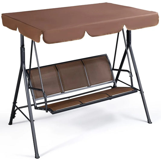 3-Seat Outdoor Patio Swing Chair with Adjustable Canopy