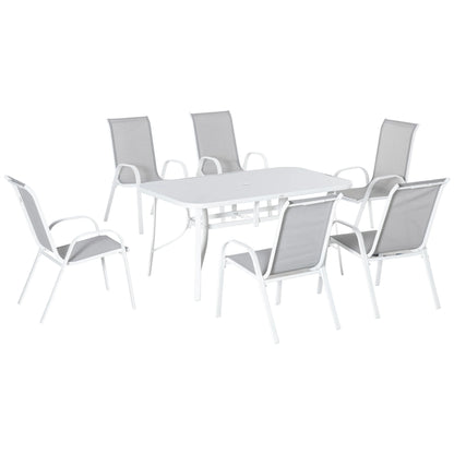 Outsunny 7-Piece 6-Seater Garden Dining Set with Parasol Hole